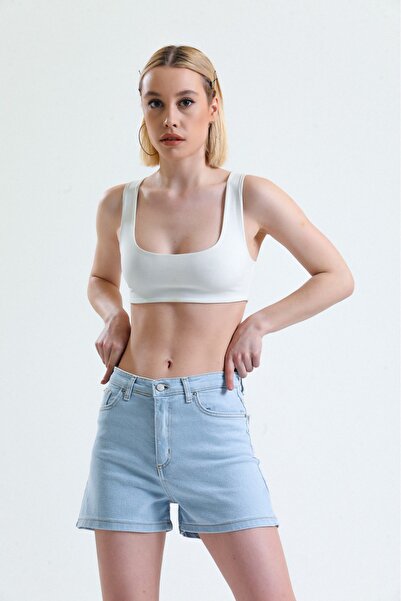 Genel Markalar KN Yüksek Bel Denim Buz Mavi Kadın Kot Şort