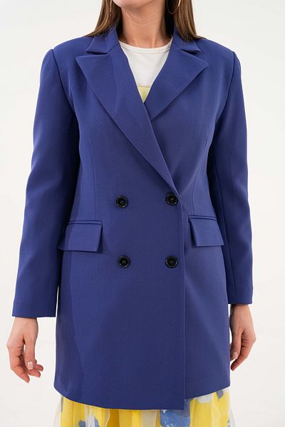 Saade Navy Blue Button Detailed Business Jacket