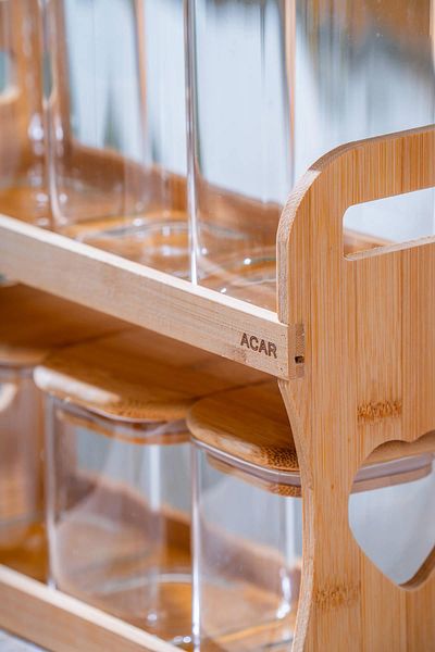 ACAR Set of 6 Borosilicate Glass Spices with Malibu Bamboo Stand