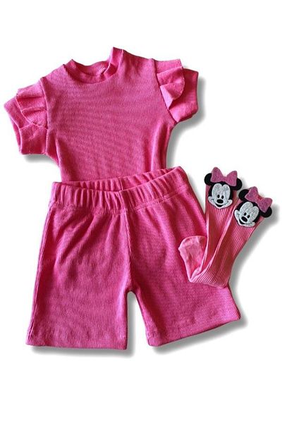 özge başaran Pink 3-Piece Baby Shorts Set - 100% Cotton, Cute Character, Comfortable and Flexible