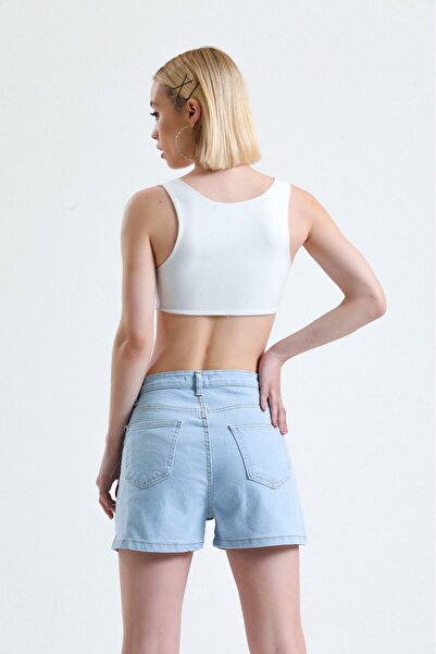 Genel Markalar KN Yüksek Bel Denim Buz Mavi Kadın Kot Şort