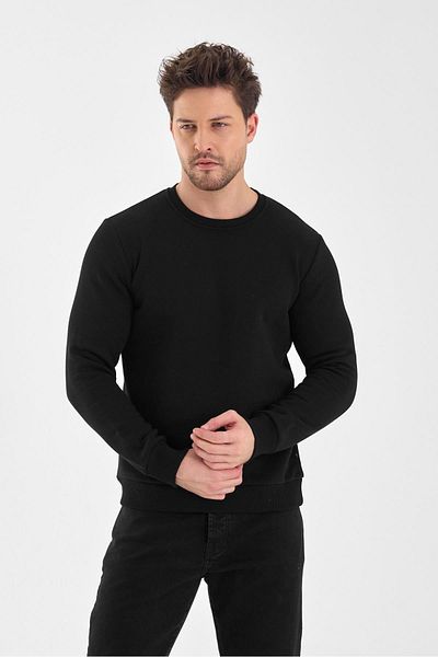FİHA /9089-Men's Sharted Zero Collar Sweat - Black