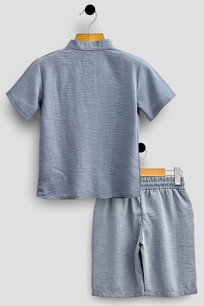 TRİLİYA Triliya Boys' Summer T-Shirt and Capri Set - Muslin Linen Organic Fabric, 3-11 Years Old, Pockets, Luxury