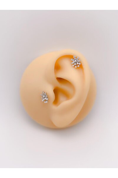 Trinos Cerrahi Çelik Piercing İncili Çiçek Figürlü Kıkırdak Helix Tragus Pier...