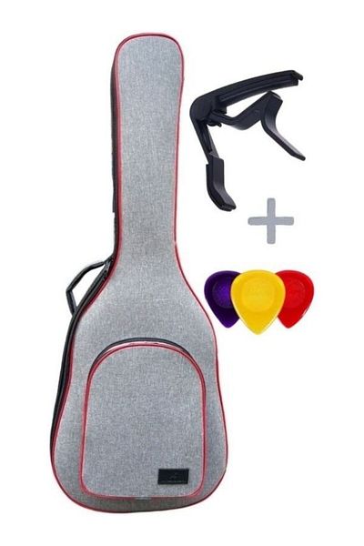 Erga Müzik Classic Guitarr Bag - Waterproof, Linen - Grey/Red Wick - Case & Thick Design