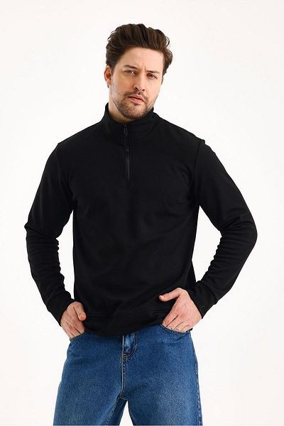 FİHA /9112 Unisex Half Zippered Stand Collar Sweat - Black