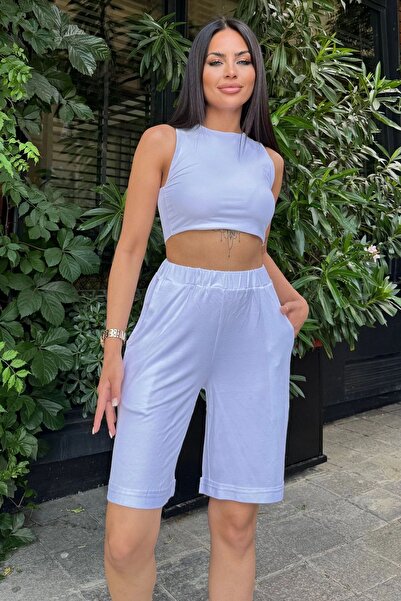 Juuuj Γυναικείο λευκό διπλό σορτς, ελαστική μέση που δεν συρόται, με τσέπες, φαρδύ σορτς κάπρι