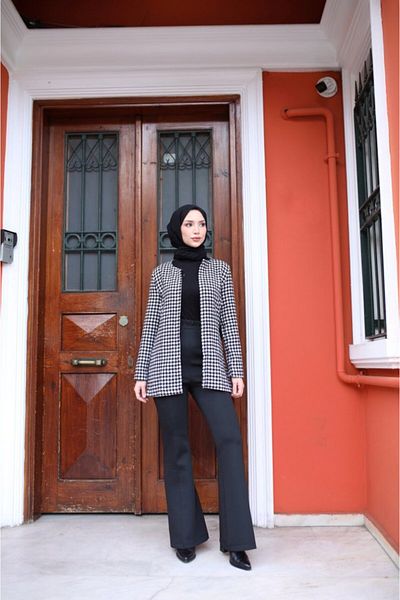 BEYD Women's Long Sleeve Front Open Houndstooth Print Jacket