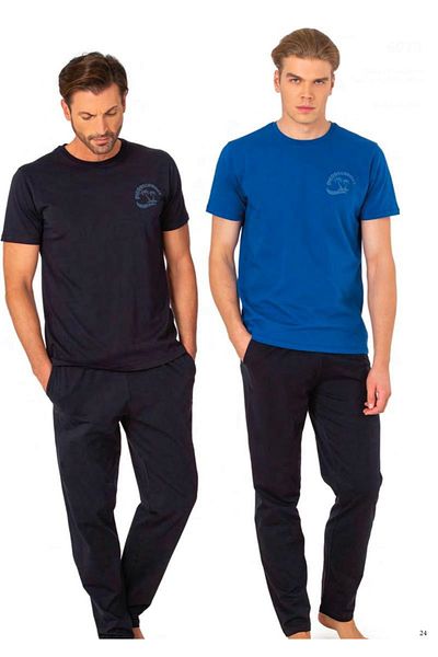 Pierre Cardin Set pijamale din bumbac pieptănat pentru bărbați bleumarin - pantaloni scurti RO.Z.60.EL.79.T