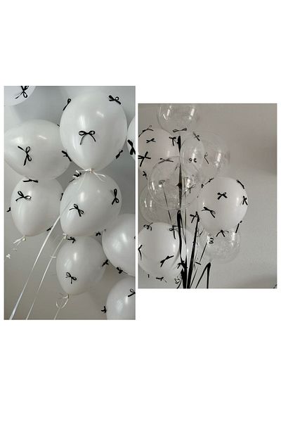 bizdenpastacılık Black Cake Balloon Bow Ribbon - 4 Pieces Large and 40 Pieces Small