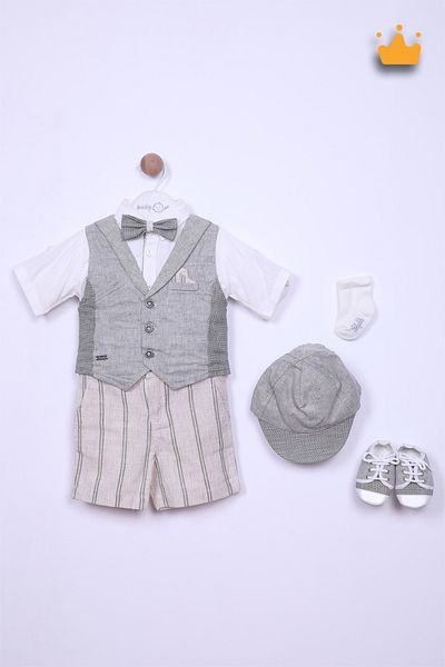 Babydola Costum pentru bebeluși și copii 0-24 luni - pălărie, vestă, cămașă, șosete și mocasin Set de sărbători din 6 piese