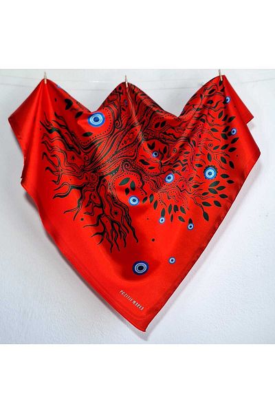 POZİTİF MRK Red Scarf - Tree of Life Evil Eye Bead Patterned Shoes