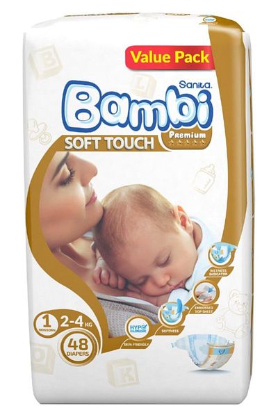 Sanita Bambi Sanita Bambi Best Care Diapers Value Pack - Size 1, Newborn, 2-4 kg, 48 Diapers