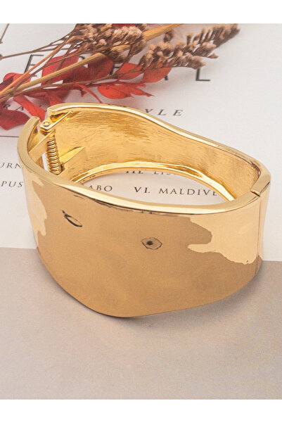 Siya Silver Altın Kaplama Asimetrik Dalgalı Kaburga Kelepçe Bileklik