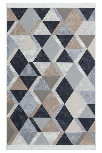 Venice Halı Arya Kilim 10 Bej Siyah Yıkanabilir Çift Taraflı Modern Kilim