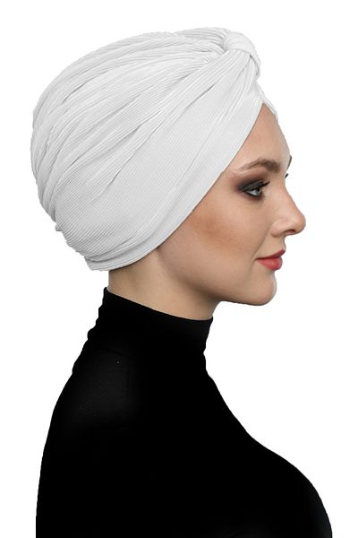 fidan bone Cross Pleated Banded Lined White Ready-made Turban Hijab Pool Bonnet