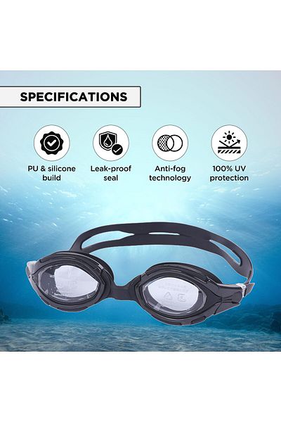 Endless Swimming Goggle With Anti-Fog & UV Protection | Leak Proof | Black | Free Size | Silicon, Rubber