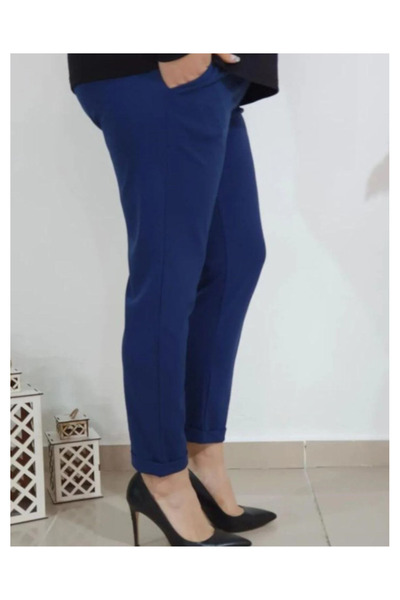 kısmet sepeti Жіночі еластичні крепові штани з подвійними штанинами, еластичним поясом, парламентського синього кольору