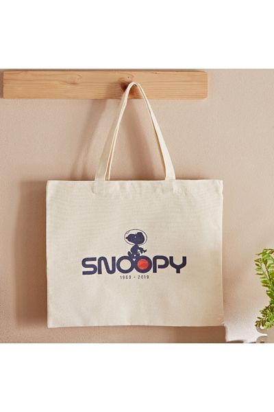 Home Box Snoopy Peanut Cotton Canvas Shopping Bag - 34x39 cm
