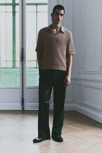 H&M Loose Fit Rib-knit polo shirt