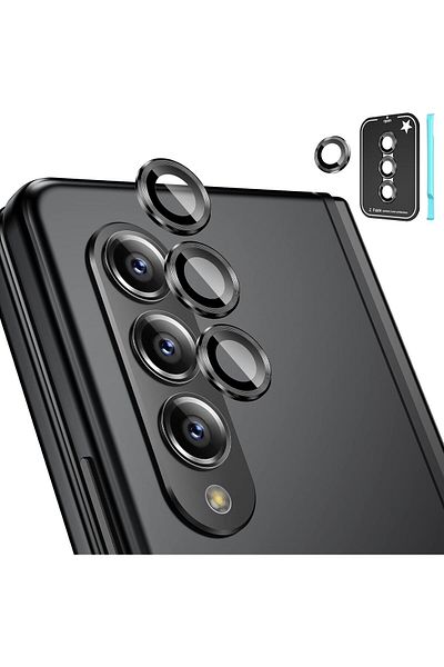 AWH 3+1PCS Samsung Galaxy Z Fold 4 Camera Lens Protector, 9H Glass, Metal Ring, Case Friendly, Black