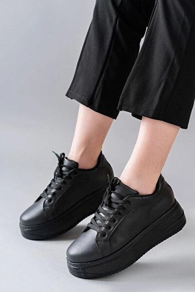 Luke Women's High Sole Sports Shoes with Laces - Black
