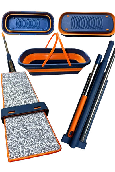 4A Kendinden Sıkmalı Kovalı Tekerlekli Katlanabilir Mop ( 1 Adet Yedek Bez He...