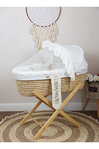 Fun Moment مهد سلة موسى مع حامل خشبي قابل للطي
