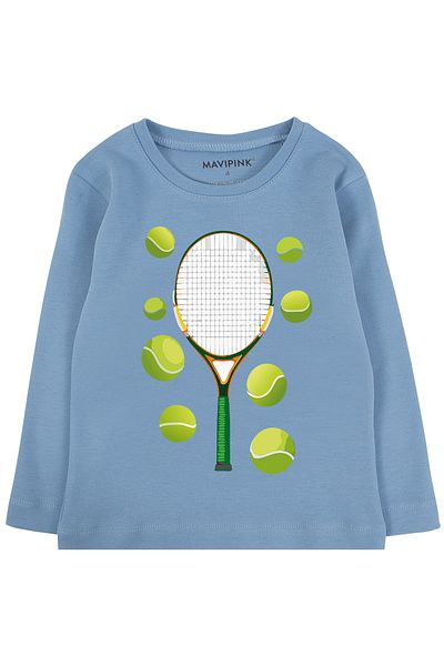 Mavipink Tricou pentru copii cu model rachetă de tenis - 100% bumbac, mânecă lungă