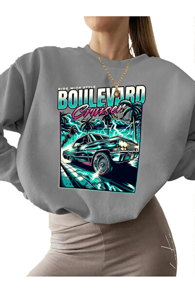 DogFish سويت شيرت برقبة دائرية للنساء من Boulevard Cruiser مطبوع للجنسين سميك...
