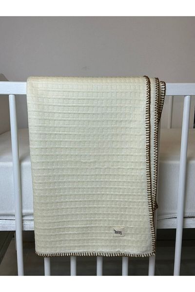 NOİSY TEKSTİL Bamboo Shepherd's Stitch Detailed Organic Fiber Filled Baby Blanket 120 X 120 cm