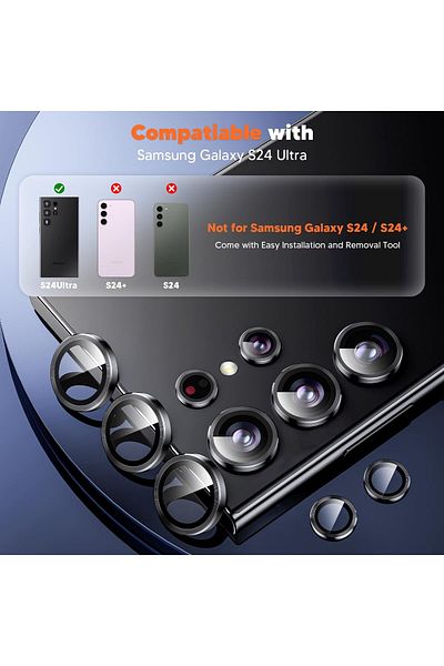 AWH Samsung Galaxy S24 Ultra Camera Protection, 9H Tempered Glass, Military Grade, Titanium Black