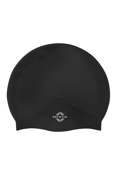 Nivia Classic Swimming Cap | Unisex | Black, Free Size - Elastic | Silicone |  Long Hair, Pool Cap
