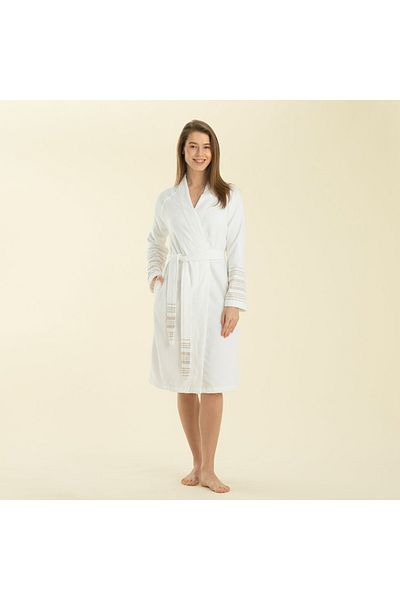 Chakra Derin Bamboo Unisex Bathrobe Beyaz-Beige