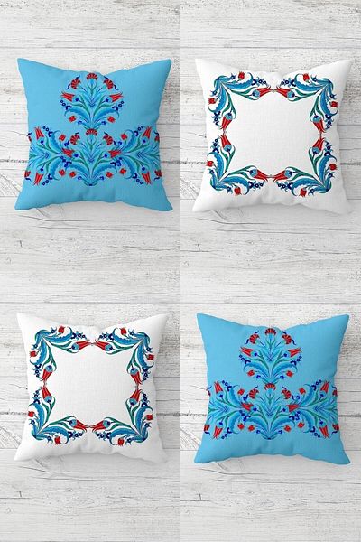 Pelangi Tile Patterned Concealed Zippered Throw Pillow Cover Sofa Pillow Cover Set (4pcs)