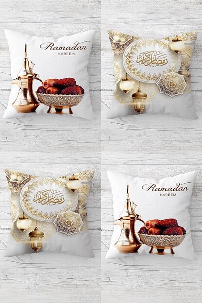 Pelangi Ramadan Date Zemzem Themed 4-Piece Concealed Zippered Throw Pillow Cover Set