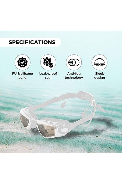 Endless Stylish Swimming Goggle with Anti-Fog & UV Protection | Leak Proof | White | Free Size | Silicon, PU