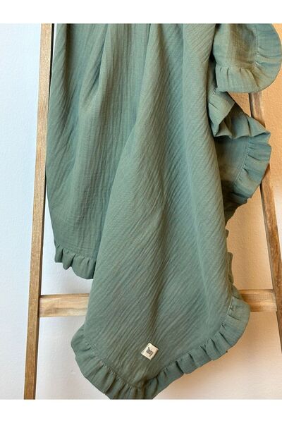 NOİSY TEKSTİL Green Ruffle Aro Opportunity 105X105 cm Organic 100% Cotton 2 Layer Muslin Blanket & Cover