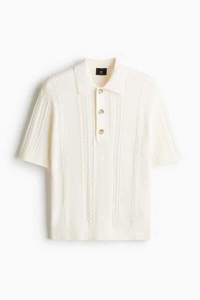 H&M Regular Fit Cable-knit polo shirt