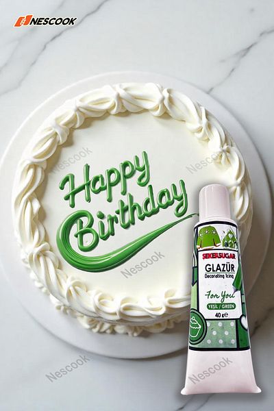 ŞEKER & SUGAR Ready Glaze / Writing on Cookies / Cookie Decoration / Green Color 40Gr