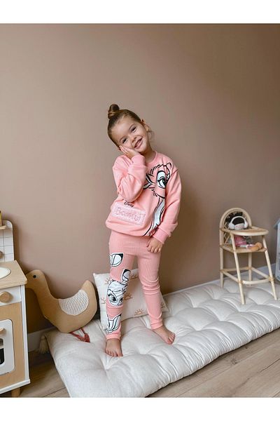 My Kids Wear Milk Fabric Printed Detailed Three Thread Non-Raised Bottom and Top Set