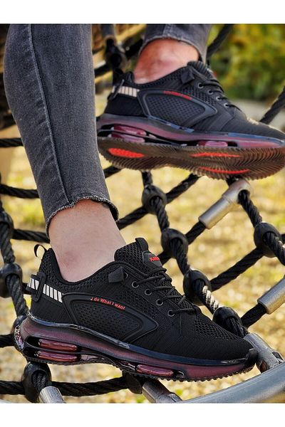 E SPORT Black Red Men's Sports Sneakers Lightweight Comfortable and Stylish Casual Shoes