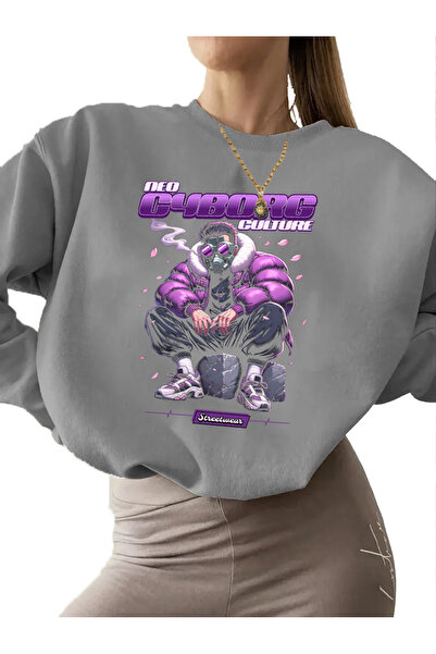 DogFish سويت شيرت رمادي للرجال للجنسين - 3 خيوط، رقبة دائرية، ثقافة نيو سيبرن...