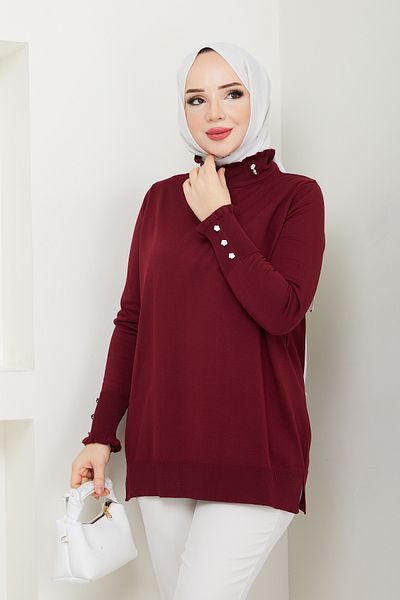 Pamuk Butik Tunica de tricotaje mercerizate cu guler cu volane pentru femei