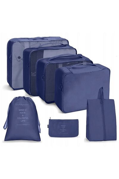 Others Set de călătorie ECARLA - Set de călătorie cu 7 organizatoare de pliculețe de toaletă Bleumarin