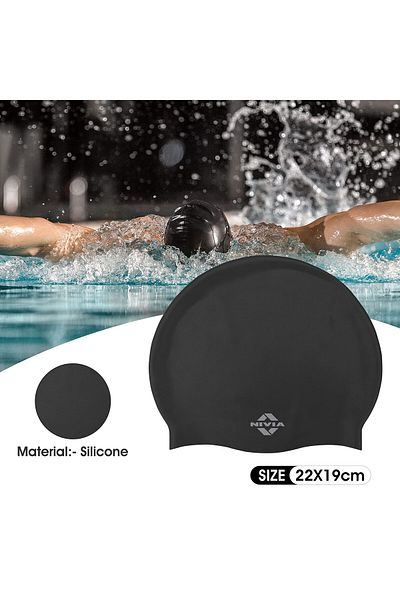 Nivia Classic Swimming Cap | Unisex | Black, Free Size |Elastic | Silicone | Swimming Cap | Swim Cap