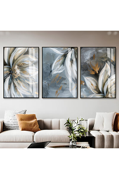 Harika bir ev Hari̇kabi̇rev | Gray-Gold Flower Detail Combination 01 | Framed...