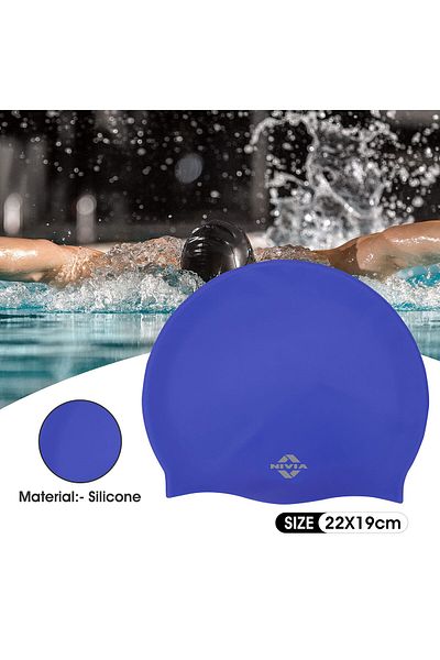 Nivia Classic Swimming Cap | Unisex | Blue, Free Size |Elastic | Silicone | Swimming Cap | Swim Cap