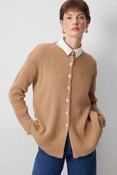 Touché Privé Gold Buttoned Long Cardigan