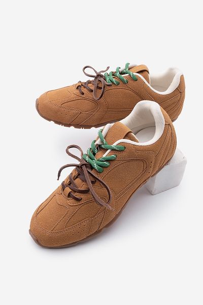 Marjin Γυναικεία αθλητικά παπούτσια Povin Brown Suede - Αθλητικά παπούτσια με διπλά κορδόνια